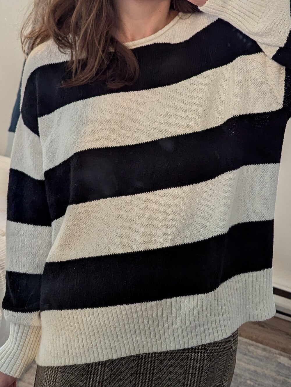 Lane Bryant Black & White Wide Striped Crew Sweater